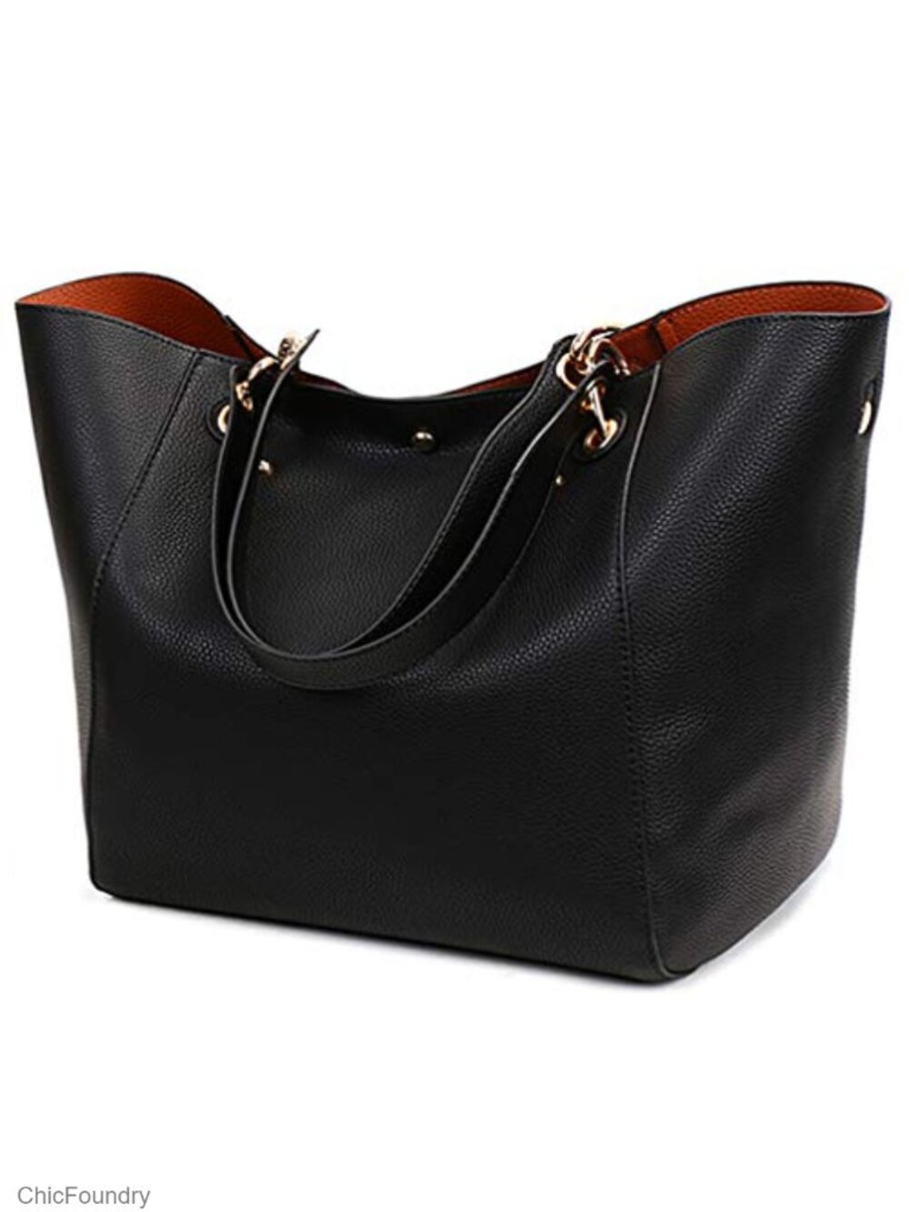 Large Capacity Work Tote Bag for Women - Faux Leather Bucket Shoulder Handbag
